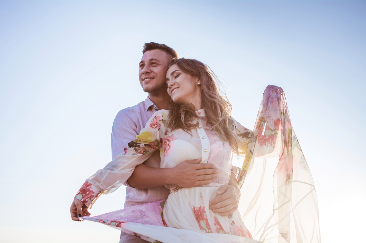 Romantic Couple Hugging Outdoors