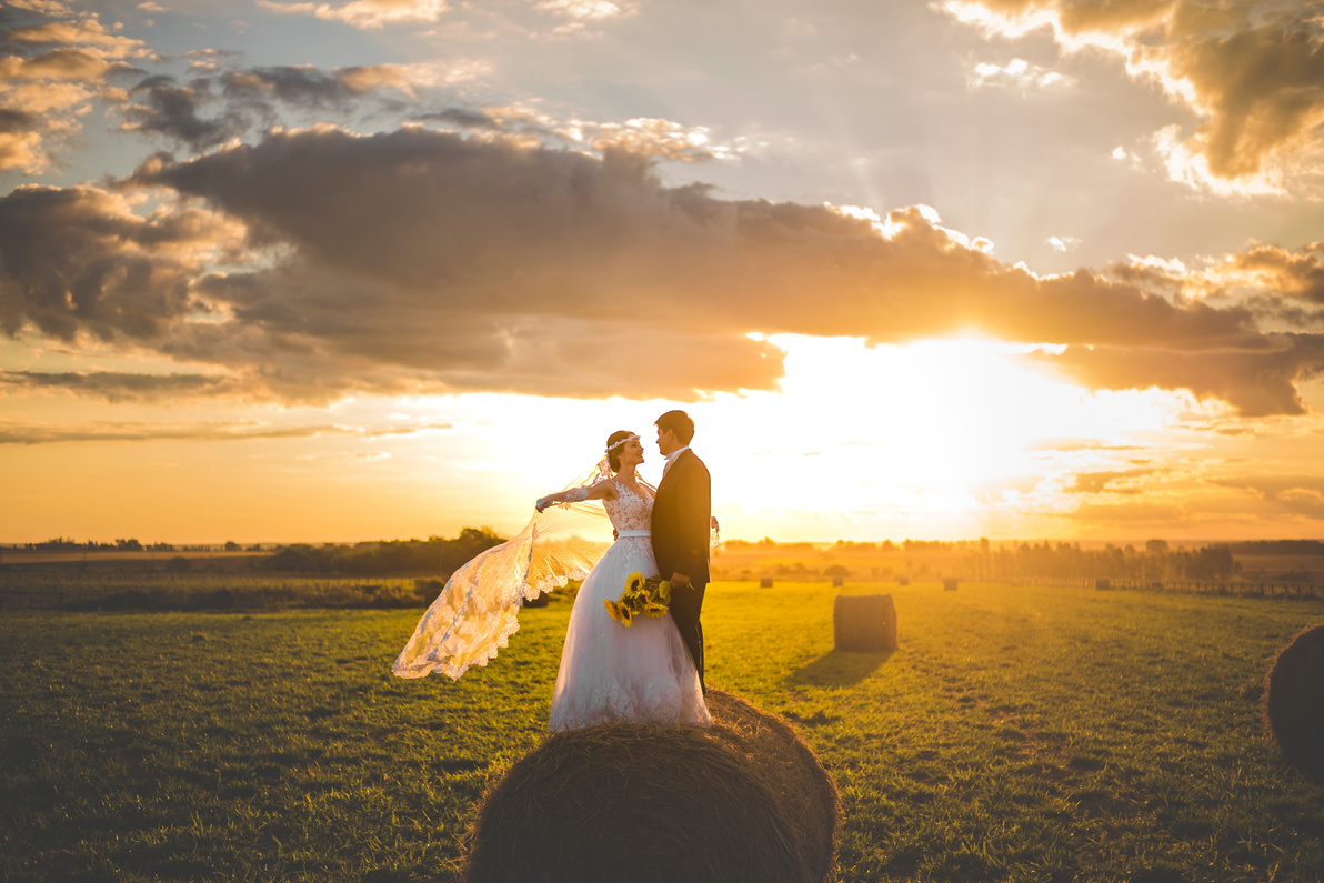 Newlyweds at a Barn Outdoors